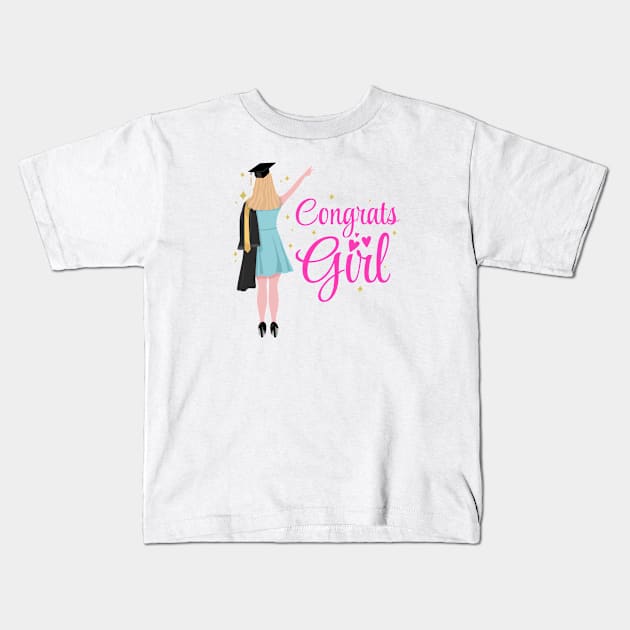 Girl Graduation Congrats Design Kids T-Shirt by BrightLightArts